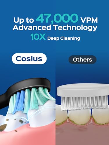 COSLUS Wireless Rechargeable Electric Toothbrush for Adults and Teen: 5 Modes 47000 VPM Power Toothbrush with Portable T