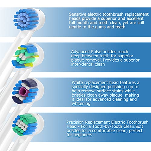 Replacement Heads Compatible with Oral-B Braun, Whitening & Freshening 16 Pcs Electric Toothbrush Heads for Oral-B Floss