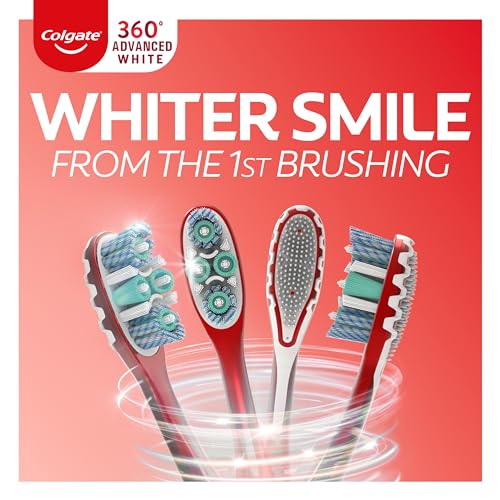 Colgate 360 Optic White Advanced Whitening Toothbrush, Adult Medium with Whitening Cups, Teeth Whitening & Odor Removal,
