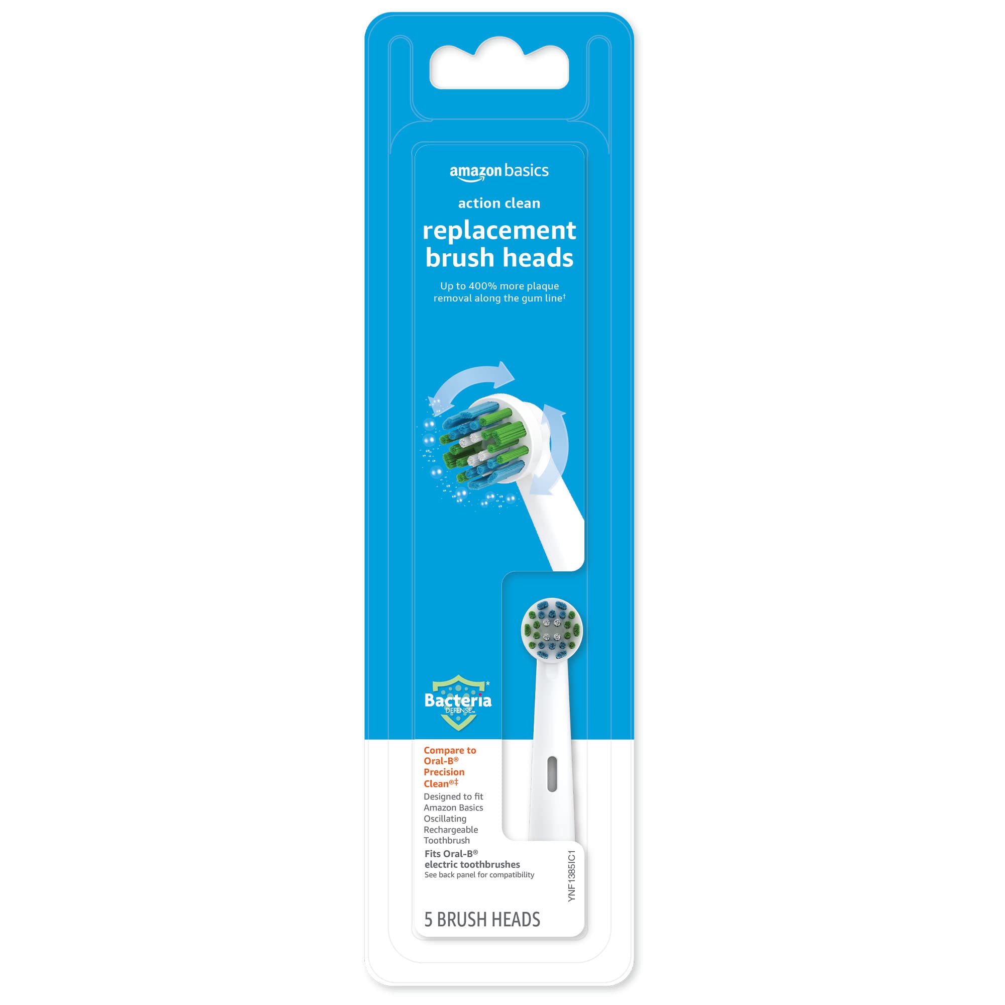 Amazon Basics Electric Toothbrush Head Replacement Brush, White, 5 Count for Most Oral-B Brushes (Fits Most Oral-B Brush