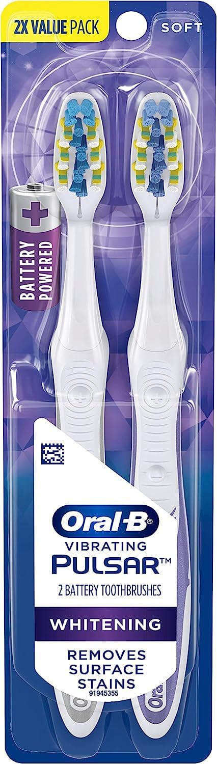 Oral-B Pulsar Battery Powered 3D White Advanced Toothbrush Twin Pack for Travel