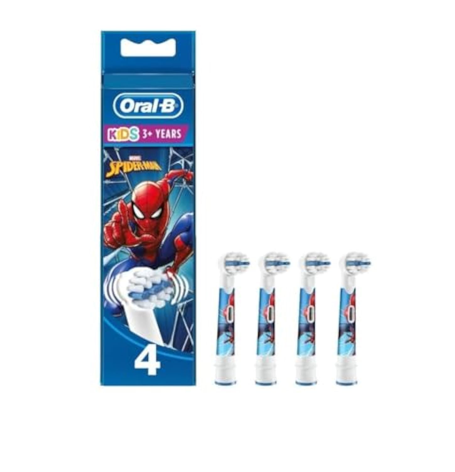 Oral-B Pro Kids Electric Toothbrush Head, Spiderman Characters, Extra Soft Bristles, Ages 3+, Pack of 4, White