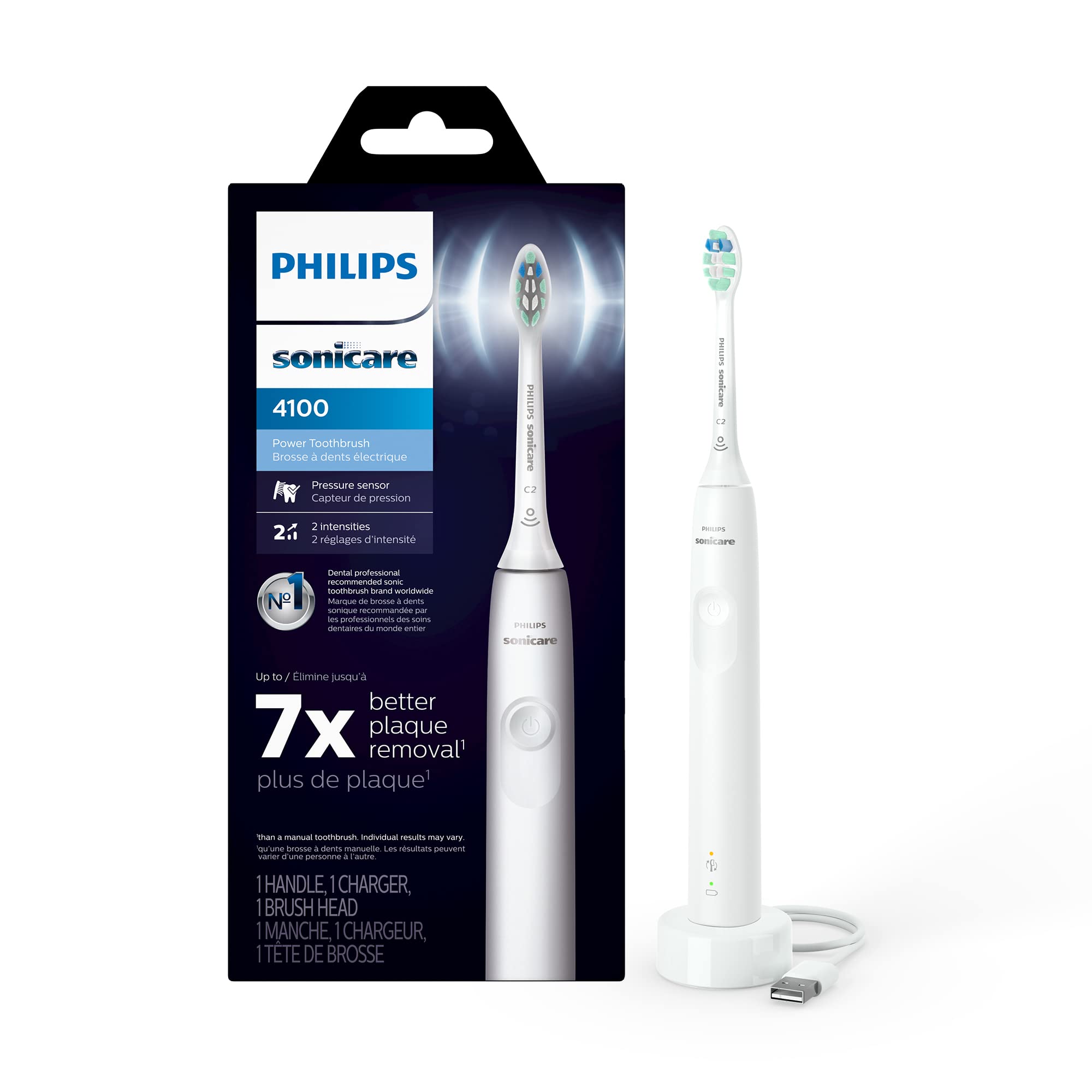 Philips Sonicare 4100 White Rechargeable Electric Toothbrush with Pressure Sensor and SmarTimer